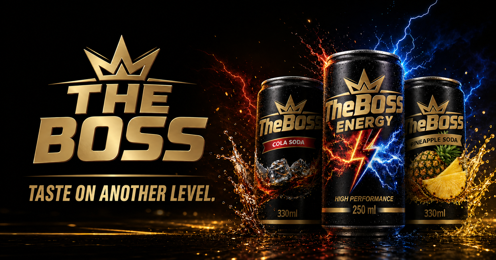 THE BOSS — Taste on another level, featuring Cola Soda, Energy and Pineapple Soda